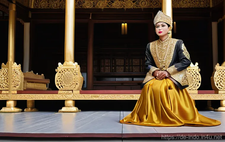 족자카르타 크라톤 궁전 - **"Inside a beautifully adorned Pendopo (open-air pavilion) within the Kraton, a vibrant scene of Ja...
