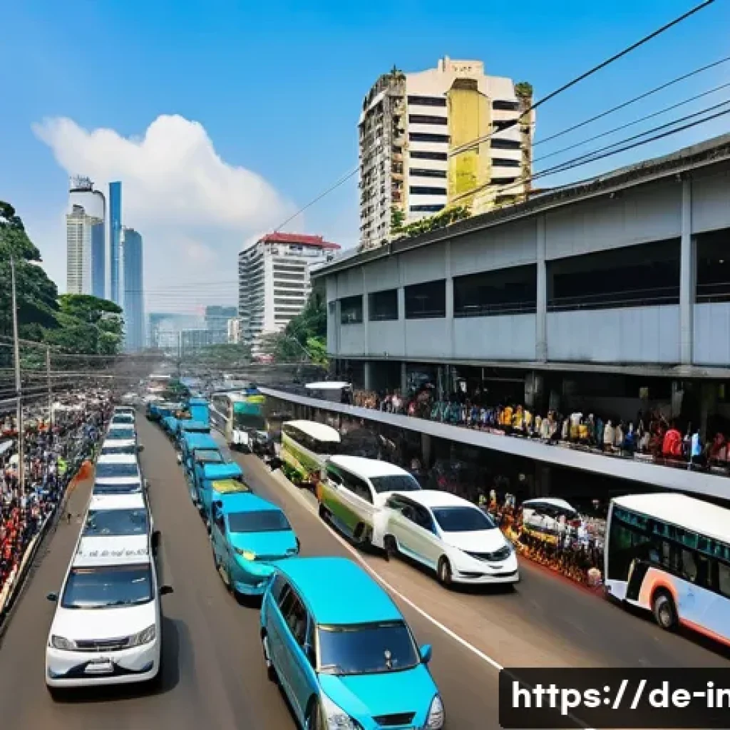 자카르타 교통 상황 - **"Dynamic Jakarta Commute: A Tale of Two Lanes"**
A vibrant, wide-angle shot of a bustling Jaka...