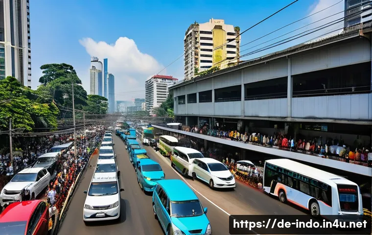 자카르타 교통 상황 - **"Dynamic Jakarta Commute: A Tale of Two Lanes"**
A vibrant, wide-angle shot of a bustling Jaka...