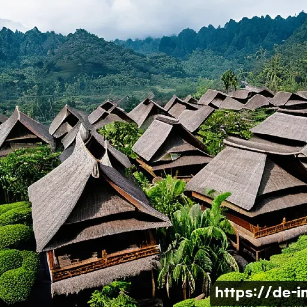 인도네시아 전통 주택 - Majestic Indonesian Rooflines: A Symphony of Culture and Craft**
A vibrant, highly detailed, eye-lev...