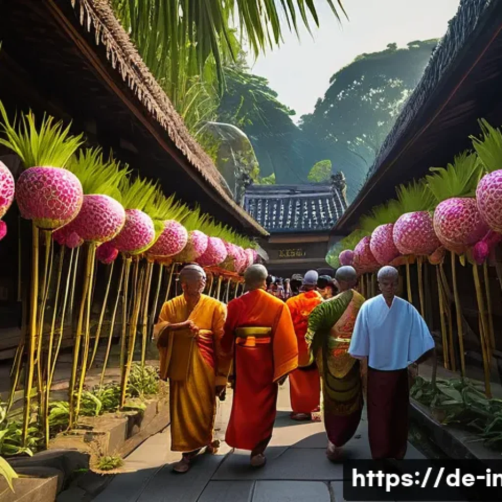 인도네시아의 종교적 축제 - **Prompt:** A vibrant and spiritual Balinese temple festival scene at sunset. The image features a p...