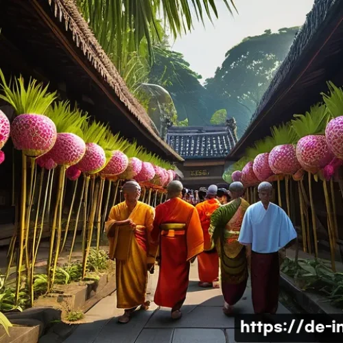 인도네시아의 종교적 축제 - **Prompt:** A vibrant and spiritual Balinese temple festival scene at sunset. The image features a p...