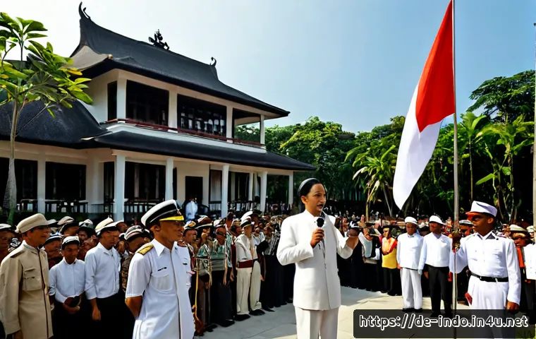 인도네시아의 독립 역사 - Photorealistic historical scene of Indonesian independence declaration day in Jakarta, 1945, a digni...